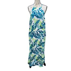 Gilli 15G Women's‎ White Tropical Leaf Print Halter Neck Maxi Dress - Size M